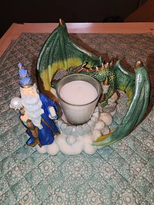 $14.99 • Buy Dragon And Wizard Candle / Votive Display Holder