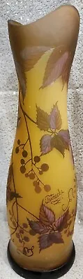 Emile Galle Style Nouveau Petrache Romania Handpainted Vase 16.5  Yellow Signed • £95.01