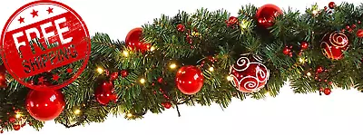 Christmas Garland 270CM 9FT Xmas Decoration Garlands With Red And Gold Tree Baub • $76.14