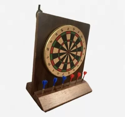 Small Wooden Desktop Dart Board Vintage Set With 6 Tiny Darts • $5