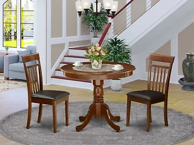 3pc Dinette Set 36  Round Kitchen Pedestal Table + 2 Leather Chairs In Mahogany • $395