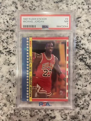 1987 Fleer Sticker Basketball #2 Michael Jordan Chicago Bulls HOF PSA 7 NM 🔥 • $150