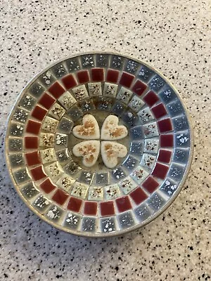 Mosaic Tile Trinket Dish 5.25” Round Heart Design MCM Maybe • $10.70