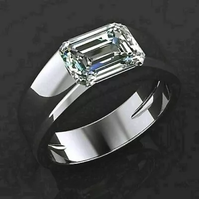 4.20 Ct Diamond Emerald Cut Engagement Wedding Men's Ring 14K White Gold Finish • £117