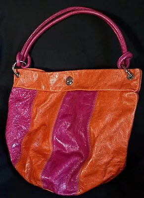 MAURIZIO TAIUTI Italy Bucket Orange & Fuschia Leather Purse Pink Hobo Bag • $44.95