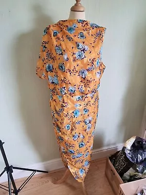 £29.99 • Buy ASOS Design Ochre Yellow Floral Stylish Asymmetric Dress Size 20