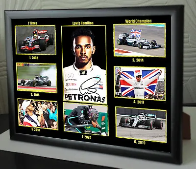 LEWIS HAMILTON 7X WORLD CHAMPION  Framed Canvas Signed Print  Great Gift  • £19.99