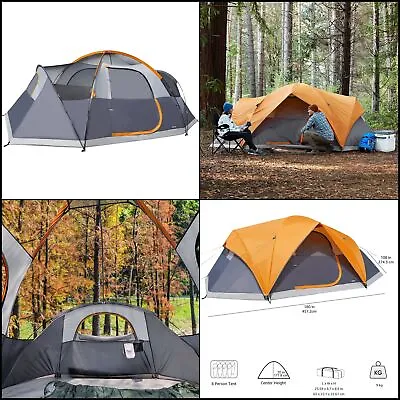 8 Person Dome Camping Tent With Rainfly - 15 X 9 X 6 Feet Orange And Grey • $149.30
