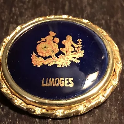 Vintage Limoges Porcelain Brooch - Courting Couple**  Beautifull Cobalt Blue • £6.23