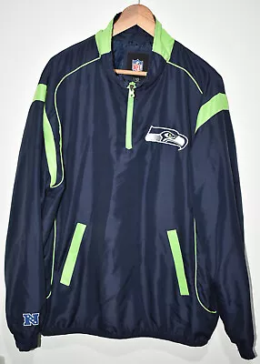 £24.99 • Buy NFL Seattle Seahawks 1/4 Quarter Zip Jacket Windbreaker Navy Back Spellout XL