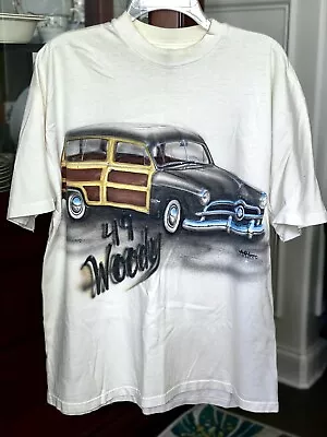 Vintage 1949 Ford Woody Airbrush Art T-Shirt Sz XL Unique Classic Car Rare HTF • $50