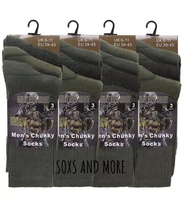 6 Pairs Mens Army Military Socks Thermal Hiking Boots Combat Warm UK 6-11 • £10.95