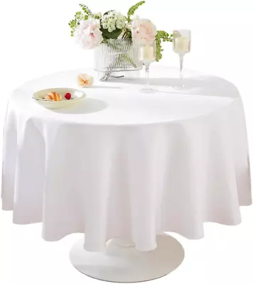 Round Tablecloth 90 Inch White Tablecloth Polyester Fabric Washable Table Clot • $15.77