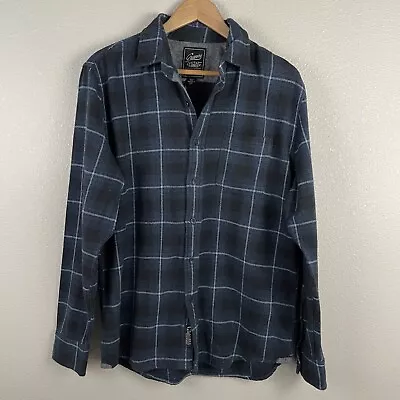 Grayers Mens M 100% Cotton Heritage Flannel Blue Black Plaid Button Down • $22