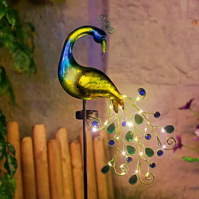 Peacock Solar Power Outdoor Garden Novelty LED Light Up Path Ornament Decoration • £7.94