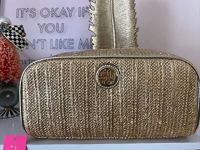 Lilly Pulitzer Pouch Bag Travel Makeup Gym Berkeley Straw Pouch Gold Zip Top NWT • $46