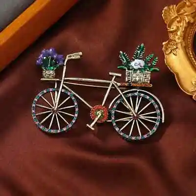 Creative Medieval Vintage Bicycle Rhinestone Brooch Fashion Flower Bike Pins  • $6.88