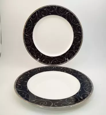 Set Of 2 Mikasa Elegant Scroll Black Dinner Plates • $16