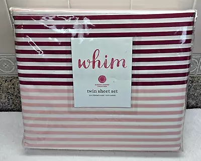 Martha Stewart Whim Twin Sheet Set Raspberry Pink Stripes 200 TC-New In Pkg. • $24.99