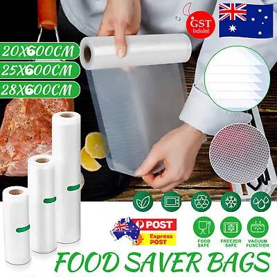 Food Vacuum Sealer Bags Rolls Vaccum Food Storage Saver Seal Bag Pack 20 25 28cm • $24.99