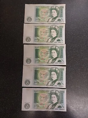 5 Old One Pound Notes Consecutive Serial Numbers Uncirculated • £10