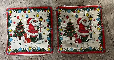 Vintage Christmas Santa Pillow Covers Set Of 2 15.5 X 15.5 Inches! • $12.45