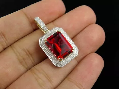 2.50Ct Emerald Cut Lab-Created Red Garnet Women's Pendant 14K White Gold Plated • $74.99