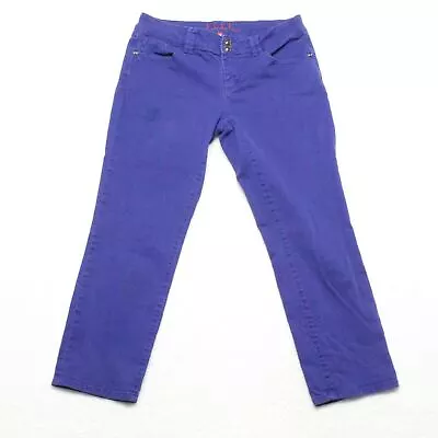 Elle Womens Size 10 Vibrant Blue Tapered Cropped Cotton Blend Stretch Denim Jean • $11.47