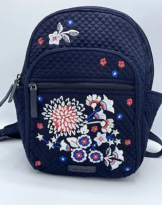 Vera Bradley Small BACKPACK Navy MICROFIBER Embroidered Red White Blue $105 EC • $34.99