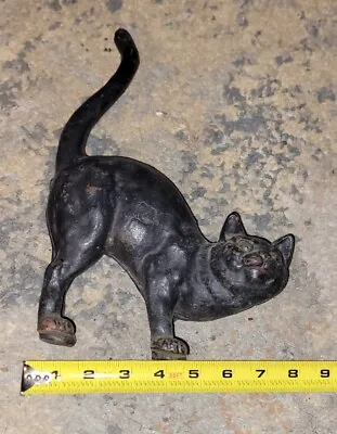 Vintage Hubley Style Hunchback Black Cat Cast Iron Mold Door Stop Kitty Decor • $75