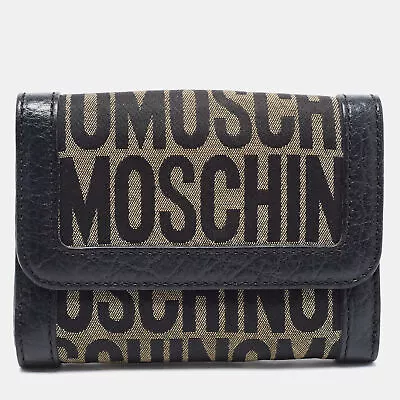 Moschino Black Monogram Canvas And Leather French Flap Wallet • $119.70