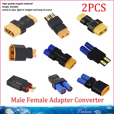 2pcs XT60 XT90 EC5 TRX T Male Female Adapter Converter Connector RC Lipo Battery • £4.99