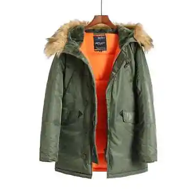 Winter Men Fur Hood Slim Fit Thick Parka Padded Military Jacket For Cold Weather • $131.19