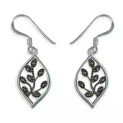 Marcasite Branches Hook-in Drop Earrings Solid Sterling Silver 925 RRP £59 • £0.99