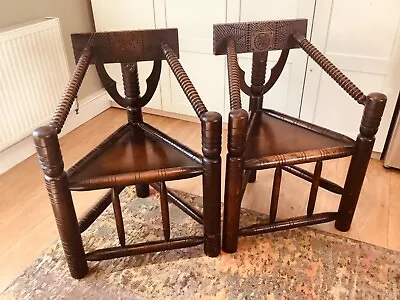 £4000 • Buy Swedish Monk Chairs - Matching Pair Wooden Carved Chairs 