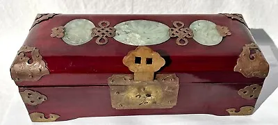 Vintage Chinese Wooden & Jade Jewelry Box • $9.99