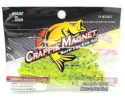 Crappie Magnet 15pc Body Pack Chartreuse With Black Flakes Fishing Bait  • $3.95