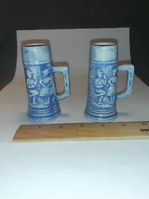 Vintage Set Of 2 Delft Blue Mini Mug Stein German Toothpick Holders Hand Painted • $15.99