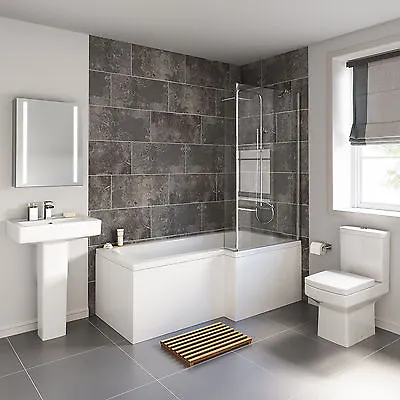 Cube L Shaped Shower Bath 1700mm Bathroom Suite WC Toilet Wash Basin Right Left  • £549