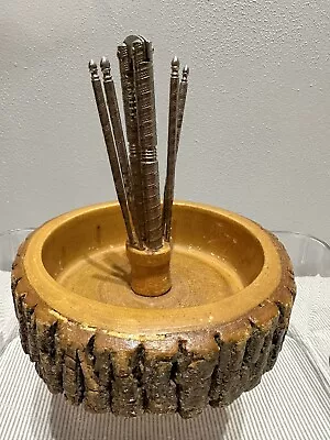 $23.50 • Buy Vintage Nut Cracker Set With Wooden Log Bark Nut Bowl With Nut Cracker/Picks