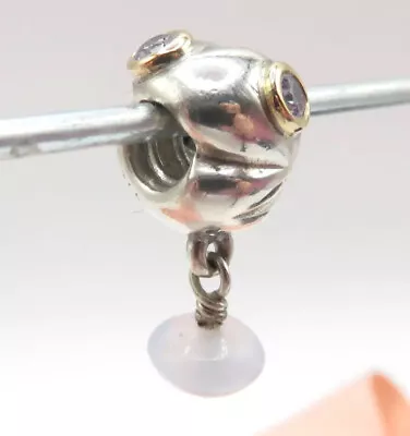 $88 • Buy PANDORA Two Tone 14kt Gold Blue Chalcedony & Lavender CZ Charm 790358LCZ Rare