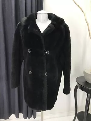 Warm Mouton Real Fur Black Coat Jacket Large Women 47054 • $49