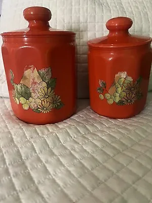 Vintage Kromex Canister Set Aluminum Orange Flower & Fruit Good Condition • $30.40