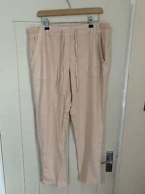 Marks And Spencer Peach Linen Stretch Mix Peg Trousers Size 16 Regula Short Long • £6.95