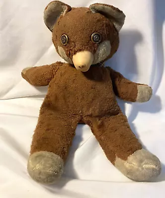 Vintage Teddy Bear Brown Button Eyes Plush Rubber Nose 195OS • $39.95