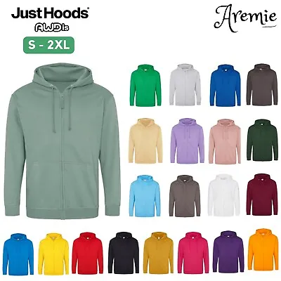 AWDis Mens Full Zip Up Plain Hoodie Sweatshirt | Casual Zipped Hooded Jumper • £25.99
