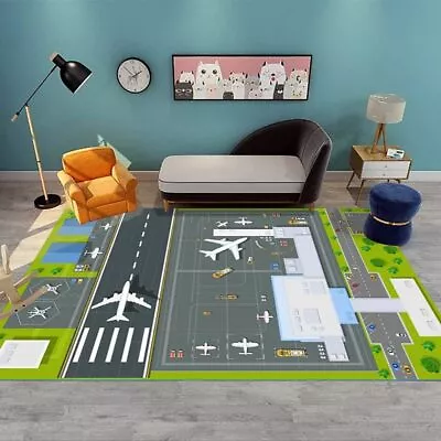 Kids Carpet Play Mat Airport Runway Plane Kids Rugs For Playroom Bedroom Mat • £8.99