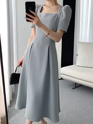 Vintage Square Collar Dress For Women Elegant Party Pleated A-Line Fashion Dress • $45.04