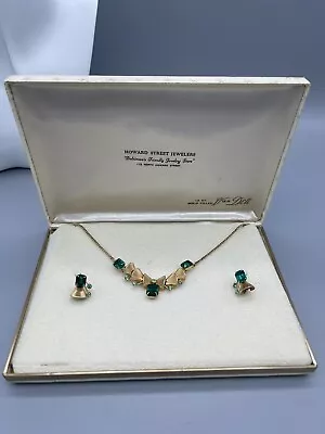 Vintage Van Dell  12kGF  Gold  Green Necklace & Screw Back Earrings Set • $47