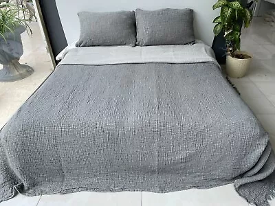 100% Cotton Muslin Throw Blanket 4 Layers Bedspread Muslin Bed Cover Gray • $70